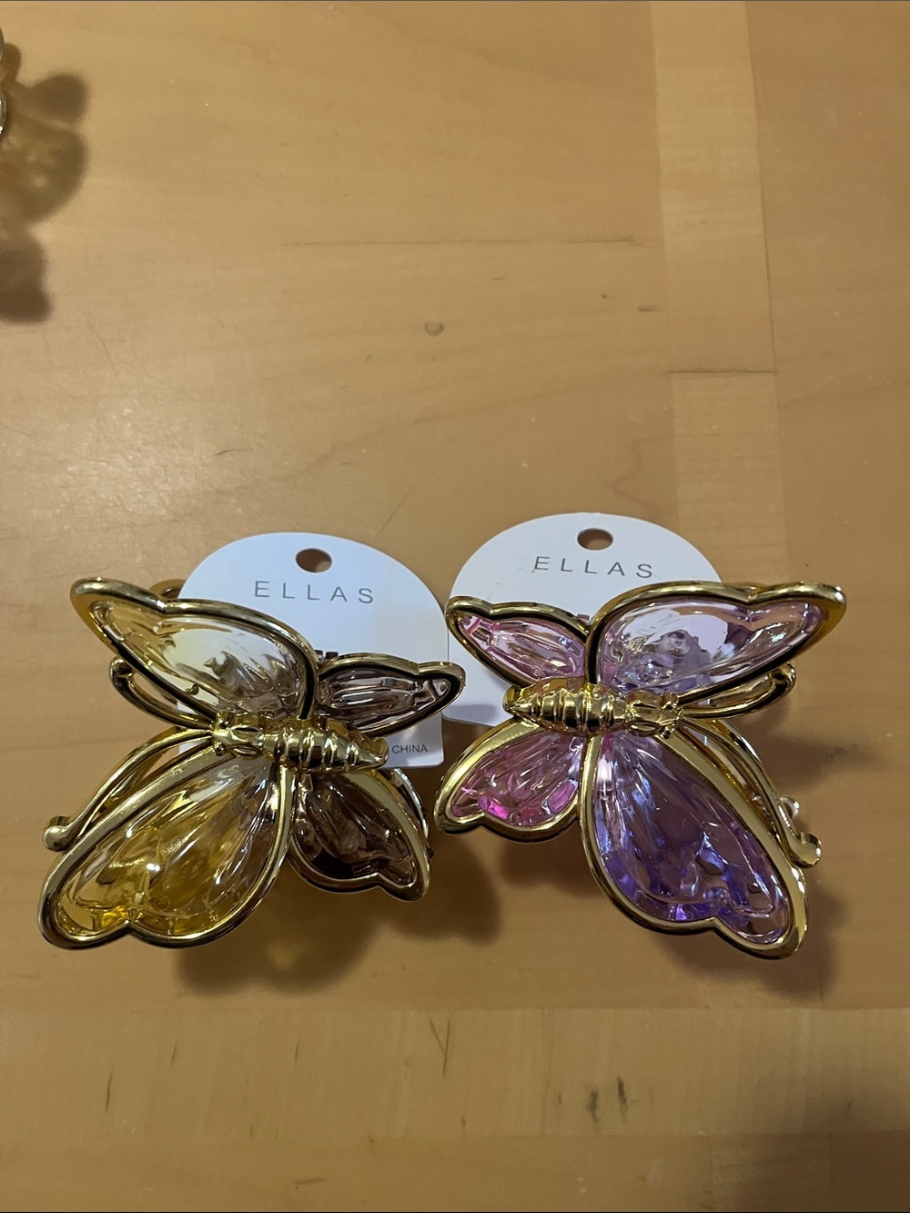 Ella Butterfly Hair Clip Set - Gold Trim with Pink & Yellow Crystals